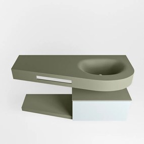 Mondiaz Riva badmeubel 120cm Clay met 1 lade en wastafel rechts 0 kraangaten Army