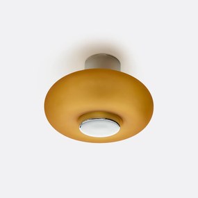 Wand- of plafondlamp, verchroomd ijzer en amberkleurig glas, OMER