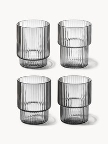 Mondgeblazen waterglazen Ripple met groefreliëf, 4 stuks