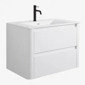 Egerton Houten Badkamermeubelset Met Geïntegreerde Wastafel Wit & Spiegelloze & Zwart ↑20 Cm Met Overloop Aftapventiel Orveta - Sklum