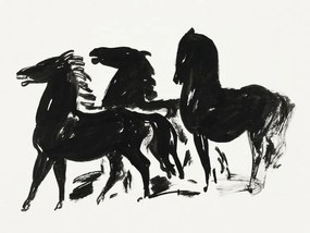 Kunstreproductie Three Black Horses (Retro Monochrome Graphic) - Leo Gestel