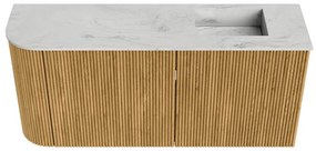 Mondiaz Joya DLux 90cm toiletmeubel ronding links oak met wastafel faye rechts zonder kraangat opalo
