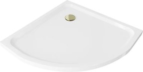 Mexen Flat halve cirkelvormige douchebak slim 90 x 90 cm, wit, gouden sifon - 41109090G