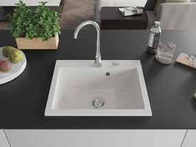 Mexen Elix granieten gootsteen 1-baks, 600 x 500 mm, wit, sifon chroom - 6525601005-20