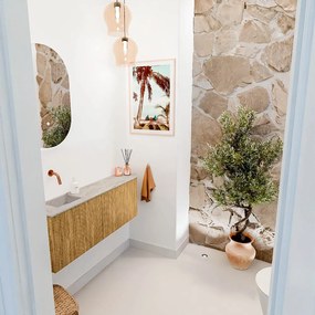 Mondiaz Joya DLux 110cm toiletmeubel ronding rechts oak met wastafel faye links zonder kraangat glace