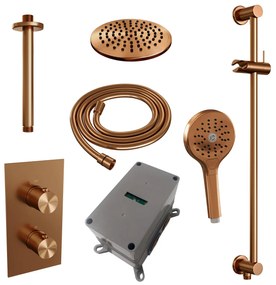 Brauer Copper Edition complete inbouw regendouche met 3 standen handdouche, plafondarm, glijstang en hoofddouche 20cm set 47 koper geborsteld PVD