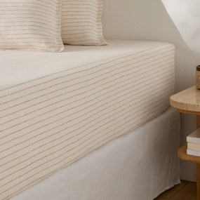 Hoeslaken in gewassen linnen, gestreept, omslag 30 cm, Linot