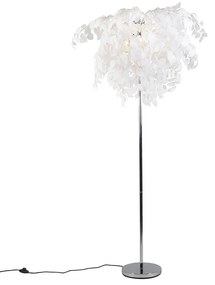 Romantische vloerlamp chroom met witte blaadjes - Feder Design, Modern E14 rond Binnenverlichting Lamp