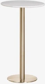 Ronde Hoge Bartafel Ø60 Cm In Natuurlijk Steen Xiren Wit Marmer Guangxi & Geborsteld Goud - Sklum