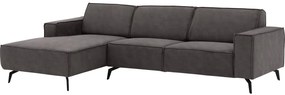 Goossens Hoekbank Hercules donkergrijs, microvezel, 3-zits, modern design met chaise longue links