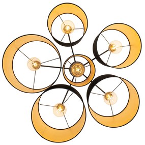 Plafondlamp zwart met gouden binnenkant 6-lichts - Multidrum