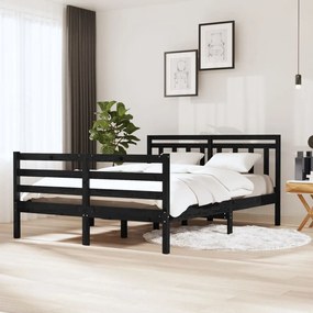vidaXL Bedframe massief hout zwart 140x190 cm