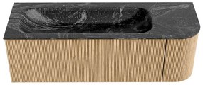 Mondiaz Kurve-dlux 135cm badmeubel ronding rechts oak met 1 lade en deur en wastafel big medium kraangat links lava