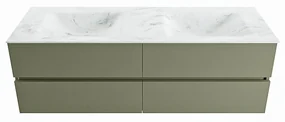 Mondiaz Vica DLux badmeubel 150cm army 4 lades met wastafel opalo dubbel 2 kraangaten
