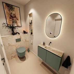 MONDIAZ TURE-DLUX 80cm toiletmeubel Army. EDEN wastafel Frappe positie midden. Zonder kraangat. TUREDX80ARMM0FRA