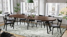 EXPANSO Bruine eik/zwarte poten - GROTE RONDE TAFEL Ø110 UITBREIDBAAR TOT 310 cm met Y-POTEN LOFT/INDUSTRIAL
