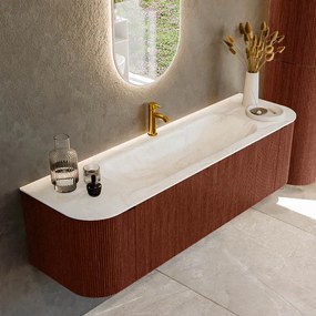 Mondiaz Kurve-dlux 160cm badmeubel ronding links/rechts ruby met 1 lade en 2 deuren en wastafel big medium midden 1 kraangat ostra