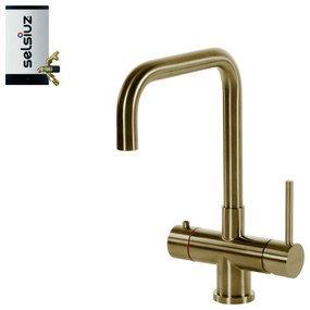 Selsiuz Inox kokend water kraan met combi extra boiler en U-uitloopkraan gold