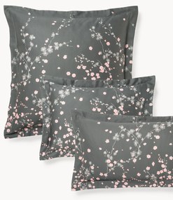Katoenensatijnen kussenhoes Sakura met bloemenprint