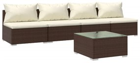 vidaXL 5-delige Loungeset met kussens poly rattan bruin