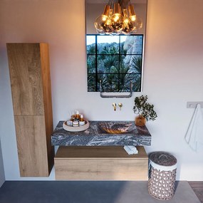 Mondiaz Alan DLux badmeubel 110cm washed oak 1 lade met wastafel lava rechts zonder kraangat