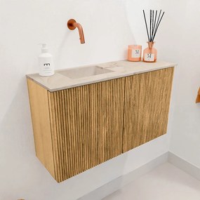 Mondiaz Joya DLux 70cm toiletmeubel oak met wastafel faye links zonder kraangat frappe