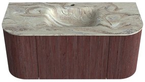 Mondiaz Kurve-dlux 100cm badmeubel ronding links/rechts ruby met 1 lade en 2 deuren en wastafel grunne midden 1 kraangat glace