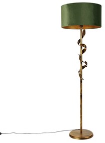 Vintage vloerlamp antiek goud met groene kap - Linden