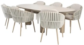 Taste by 4 Seasons Eva tuinset latte met Denia tafel latte met geprint keramisch blad 240 cm SALE Tuinset beige weerbestendig