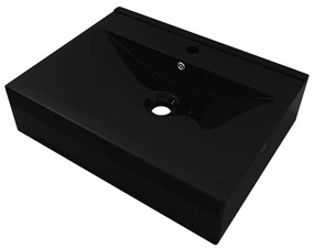vidaXL Wastafel met kraangat rechthoekig 60x46 cm keramiek zwart