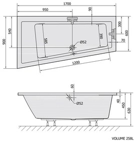 Polysan Andra asymmetrisch bad links 170x90x45cm wit