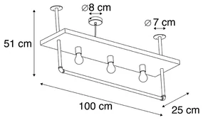 Industriële plafondlamp zwart met hout 3-lichts - Shelf Industriele / Industrie / Industrial E27 Binnenverlichting Lamp
