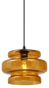 Retro hanglamp zwart met oranje glas - Denise Retro E27 rond Binnenverlichting Lamp