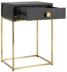 Richmond Interiors Blackbone Gold Nachtkastje Zwart Visgraat Met Goud - 50x40x71cm.