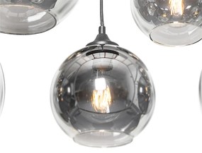 Eettafel / Eetkamer Art Deco hanglamp zwart met smoke glas 8-lichts - Sandra Art Deco E27 Binnenverlichting Lamp