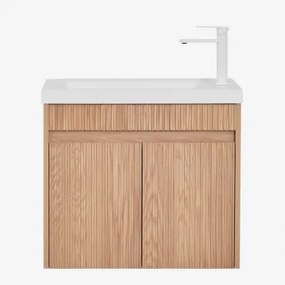 Narek Zwevend Houten Badkamermeubelset Met Geïntegreerde Wastafel Spiegelloze & Ash Brown & ↔︎ 60 Cm & Wit ↑20 Cm Met Aftapkraan Zonder - Sklum