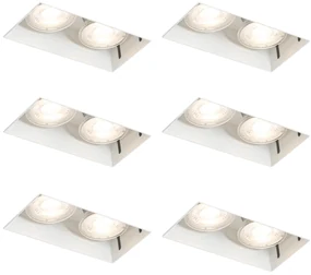 Set van 6 inbouwspots wit GU10 50mm 2-lichts trimless - Oneon Modern GU10 Binnenverlichting Lamp