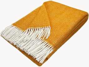 Wollen plaid Tyrol met visgraatpatroon en franjes