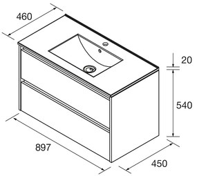 Muebles Project badmeubel 90cm met 2 lades en wastafel zwart mat