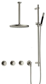Hotbath Cobber IBS70 inbouwdouche met 30cm plafondbuis, 30cm hoofddouche en glijstang geborsteld nikkel
