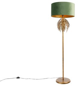 Vloerlamp goud 145 cm met velours kap groen 50 cm - Botanica Landelijk E27 Binnenverlichting Lamp