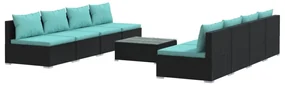 vidaXL 9-delige Loungeset met kussens poly rattan zwart