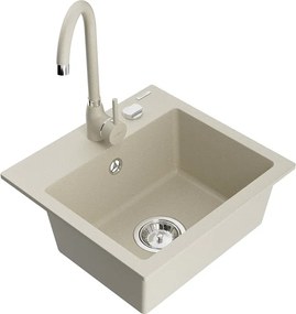 Mexen Milo granitische 1-kom schuurtje met keukenkraan Telma, beige - 6505-69-670200-69