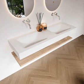 Zaro Alan badmeubel 140cm met planchet washed oak en vrijhangende wastafel cloud dubbel zonder kraangat talc