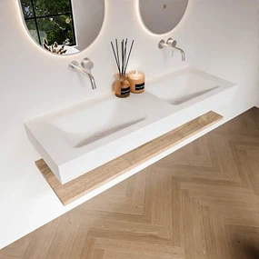Zaro Alan badmeubel 140cm met planchet washed oak en vrijhangende wastafel cloud dubbel zonder kraangat talc