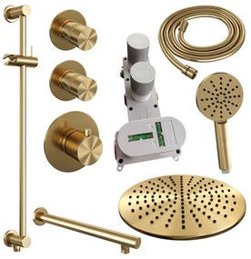 Brauer Gold Edition complete inbouw regendouche met 3 standen handdouche, rechte wandarm, glijstang en hoofddouche 30cm set 20 messing geborsteld PVD