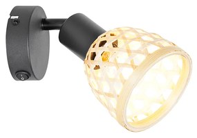 Oosterse Spot / Opbouwspot / Plafondspot zwart met bamboe en schakelaar - RayanOosters E14 rond Binnenverlichting Lamp
