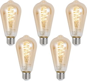 Set van 5 Smart E27 dimbare LED lampen ST64 amber 4.9W 320 lm 2500K Zigbee