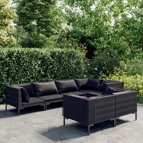 vidaXL 7-delige Loungeset met kussens poly rattan donkergrijs