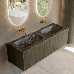 Mondiaz Kurve-dlux 140cm badmeubel shadow met 2 lades en wastafel stor small dubbel zonder kraangat lava